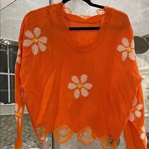 Orange Floral Women's Sweater